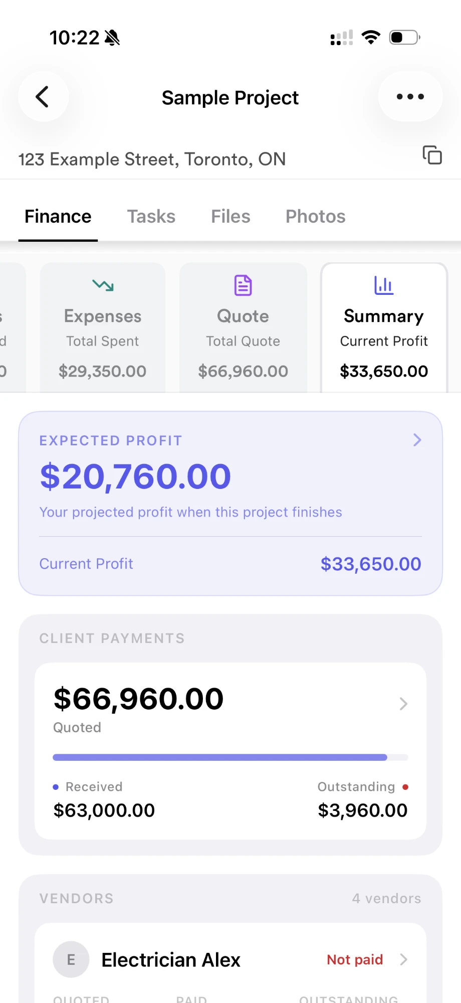 RenoJira project summary — quoted, received, and expected profit
