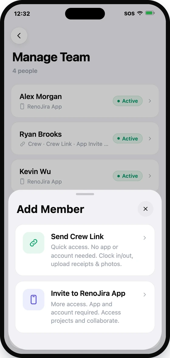 Tap Add Member → Send Crew Link