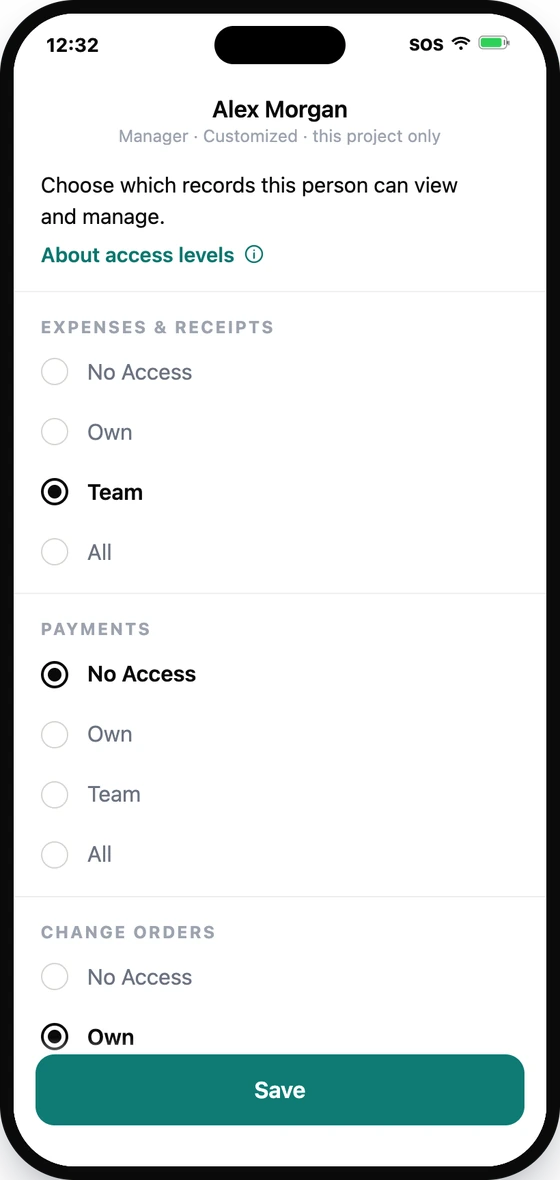 Set the access level for each feature