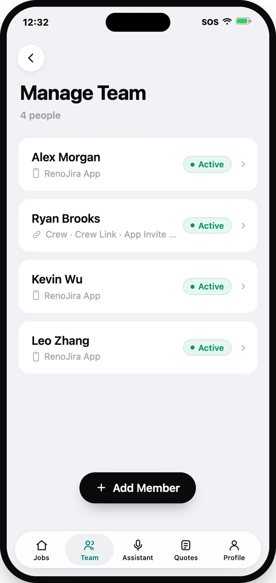 Manage Team — tap a member